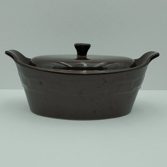 Longaberger Woven Traditions Chocolate Brown Small Oval Casserole Baking Dish - Picture 2 of 7